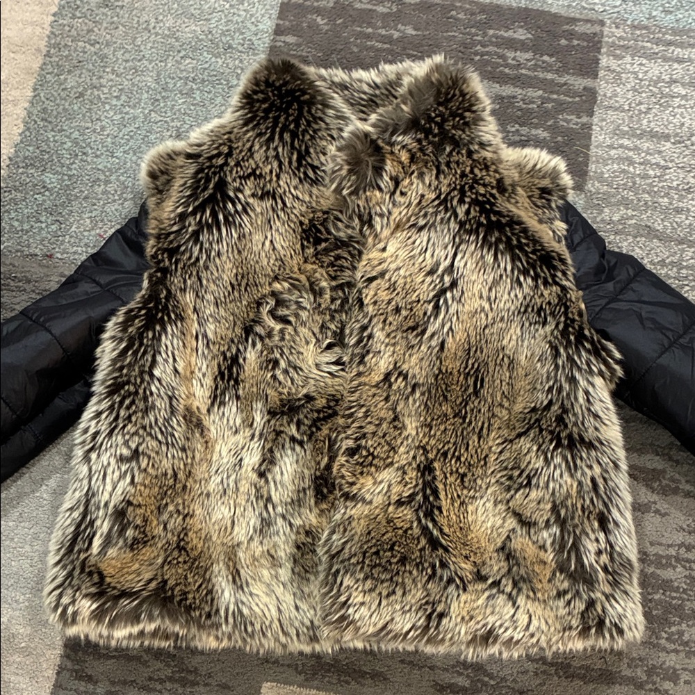 Faux Fur Vest Jacket in Brown/Black - Women's Coat